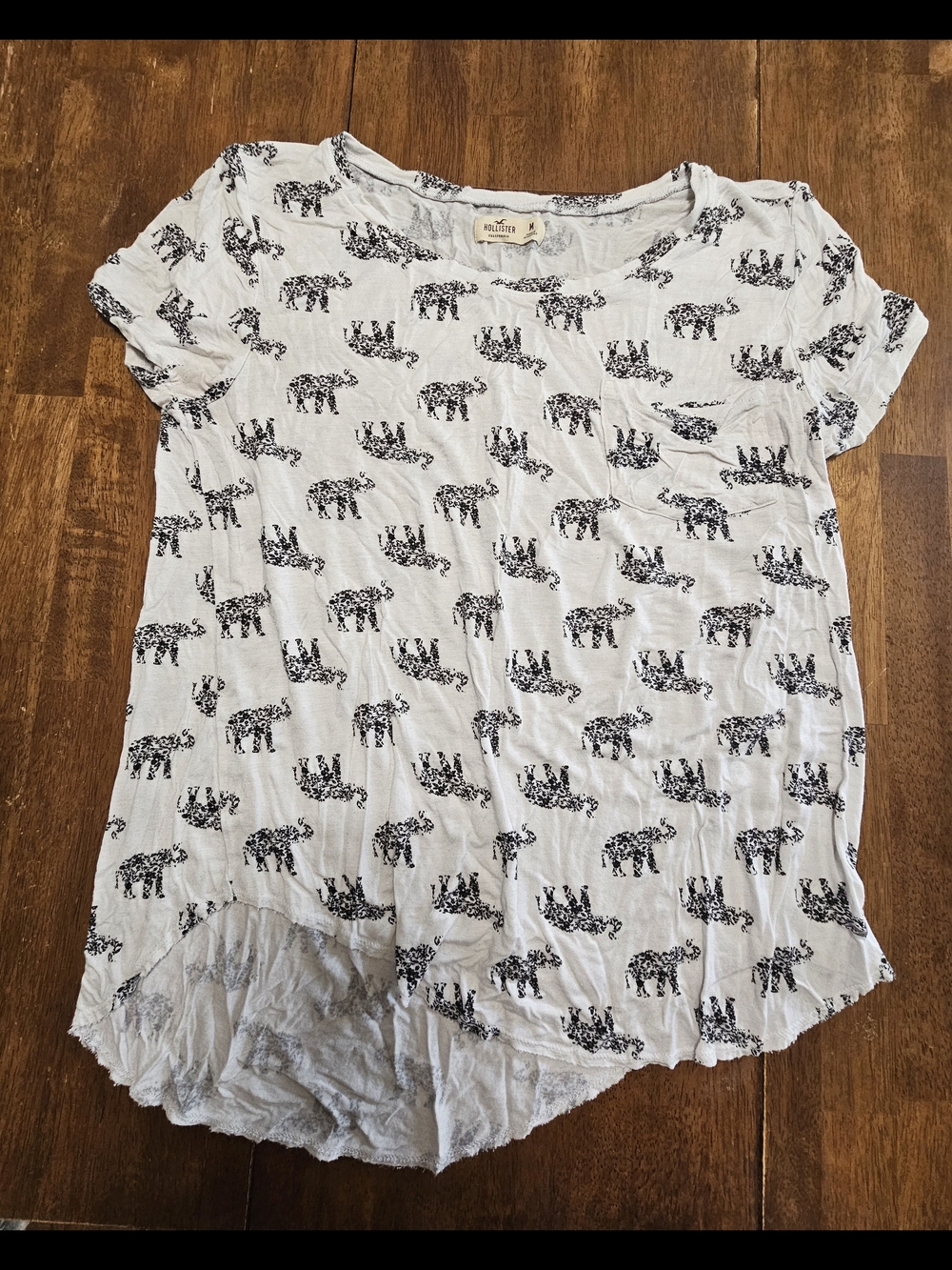 Hollister White Tee with Black Elephant Print